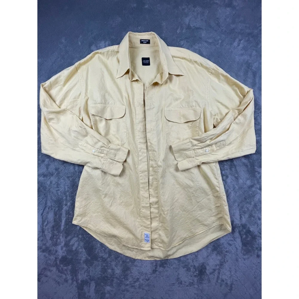 Acorn by Bob Goldfeder Mens Yellow Cotton Button Down Shirt Made in Italy ML